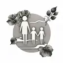 A minimalist tattoo of a mother, father, and daughter holding hands in a circle  tattoo design idea