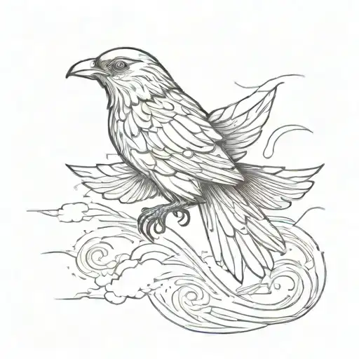 A surrealistic illustration of a bird soaring high in the sky tattoo design idea