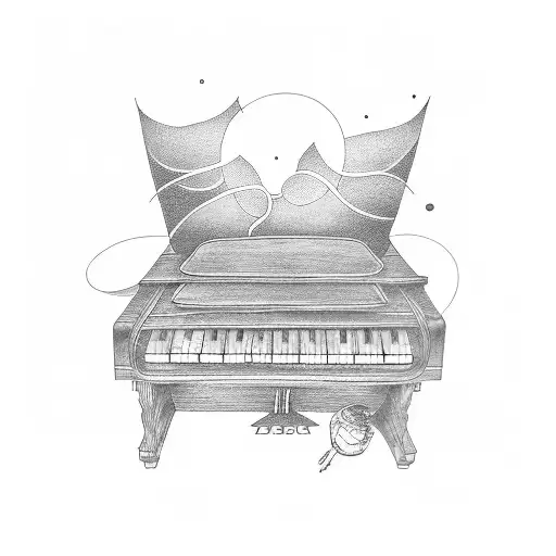 A piano keyboard with Tori Amos lyrics intertwined tattoo design idea