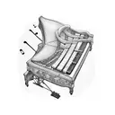 A piano keyboard with Tori Amos lyrics intertwined tattoo design idea