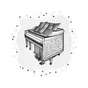 A piano keyboard with Tori Amos lyrics intertwined tattoo design idea