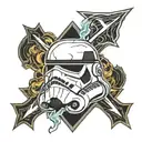 stormtrooper helmet with crossed lightning bolts behind it  tattoo design idea