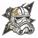 stormtrooper helmet with crossed lightning bolts behind it  tattoo design idea