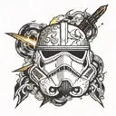 stormtrooper helmet with crossed lightning bolts behind it  tattoo design idea