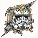 stormtrooper helmet with crossed lightning bolts behind it  tattoo design idea