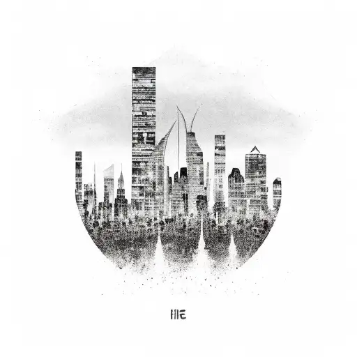 A silhouette of a city skyline formed by the letters 'b' and 'p' tattoo design idea