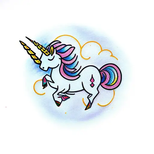 unicorn , bikes, rocks tattoo design idea