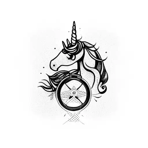 unicorn , bikes, rocks tattoo design idea