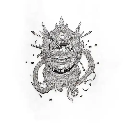 Oni démon throat tattoo design idea