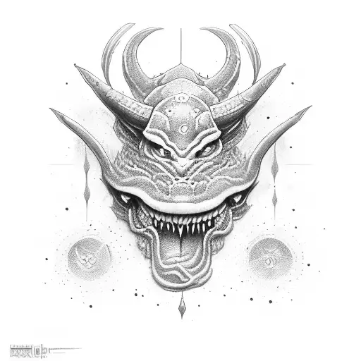 Oni démon throat tattoo design idea