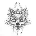 cactus with a flower , navi from zelda, a wolf , a mask and notes of music tattoo design idea