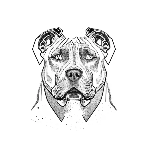 A pitbull silhouette blended with elements of nature like mountains and trees tattoo design idea