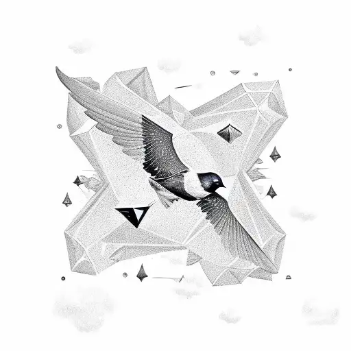 birds diamonds clouds star tattoo design idea