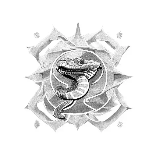 Shield rose sunshine snake tattoo design idea