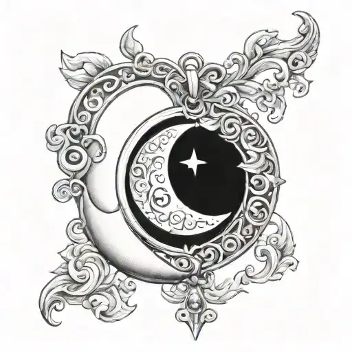 moon and heart shaped locket tattoo design idea
