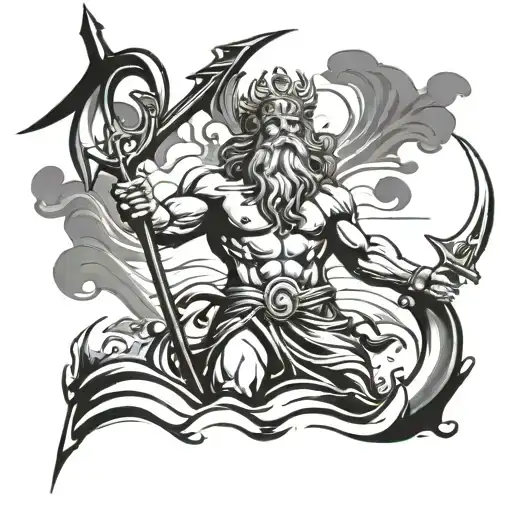 poseidon holding the trident coming out of the sea  tattoo design idea