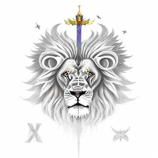 angel knight with wings turn into a lion tattoo design idea