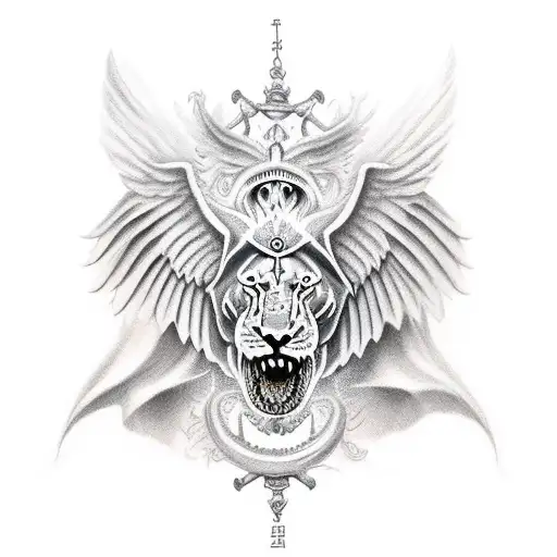angel knight with wings turn into a lion tattoo design idea