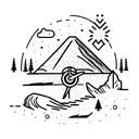 A hiker exploring a mountain range with a sketch-style compass tattoo tattoo design idea