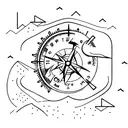 A hiker exploring a mountain range with a sketch-style compass tattoo tattoo design idea