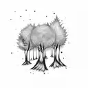 A moonlit forest with Taylor Swift lyrics intertwined in the trees tattoo design idea