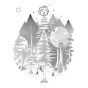 A moonlit forest with Taylor Swift lyrics intertwined in the trees tattoo design idea