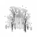 A moonlit forest with Taylor Swift lyrics intertwined in the trees tattoo design idea