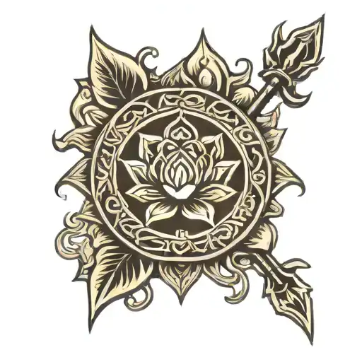 lotus flower hindu trident odin spear norse shield celtic knot tattoo design idea