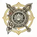 lotus flower hindu trident odin spear norse shield celtic knot tattoo design idea