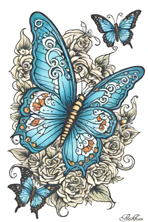 blue butterfly tattoo design idea
