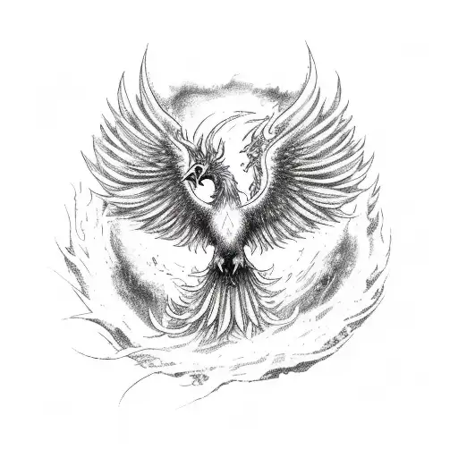 Phoenix rising from ashes and flames tattoo design idea