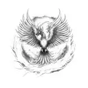 Phoenix rising from ashes and flames tattoo design idea
