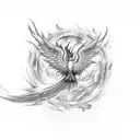 Phoenix rising from ashes and flames tattoo design idea