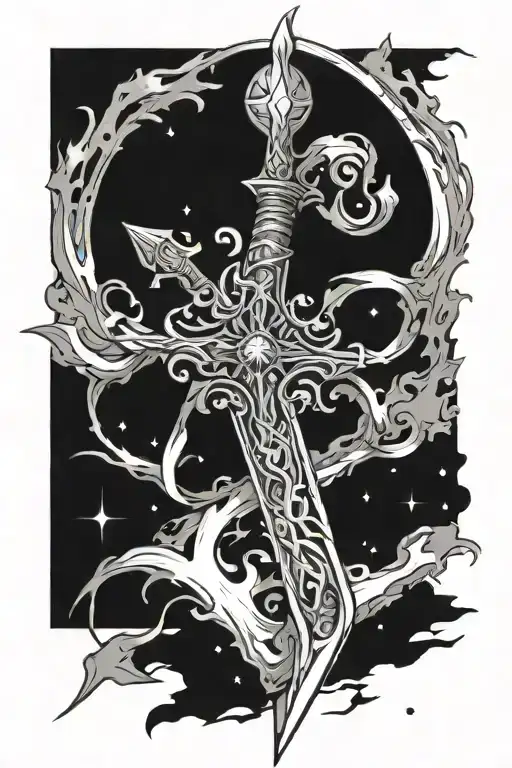 Astral sword cyber sigilism tattoo design idea