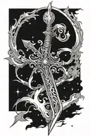 Astral sword cyber sigilism tattoo design idea