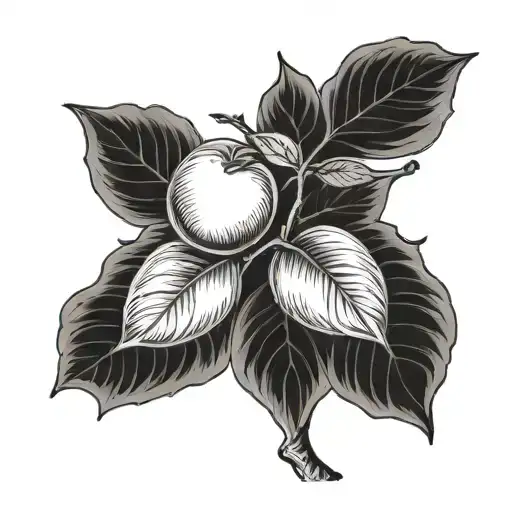 peach on a branch with leaves  tattoo design idea