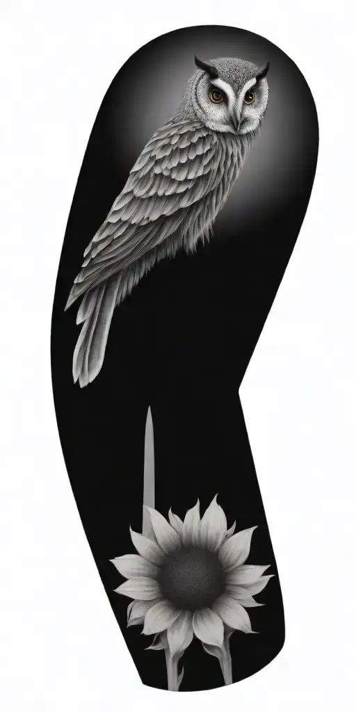 sunflower, bumblebee, long ear owl, mountains, light house tattoo design idea