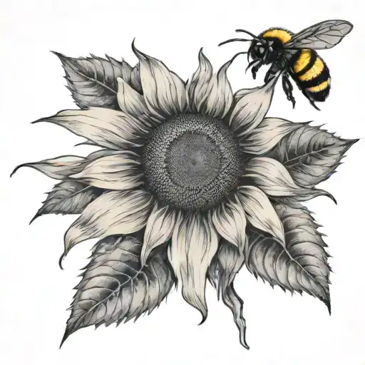 bumblebee and sunflower growing tattoo design idea