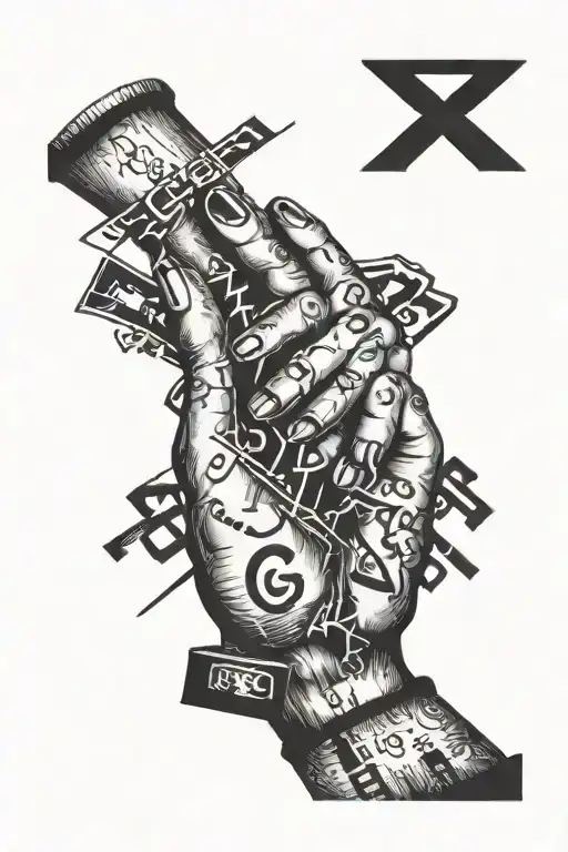 hands open holding words greatness, while letters fall spelling hurt betrayal pain tattoo design idea