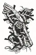 hands open with word unbreakable floating , while others letter fall from hands to ground , spelling hurt pain betrayal tattoo design idea