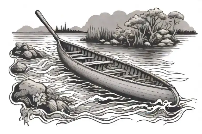 canoe in water no oar tattoo design idea