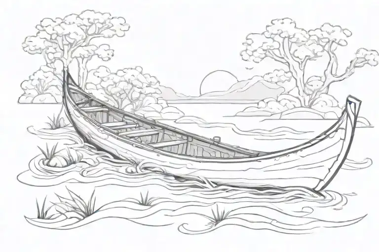 canoe in water no paddle tattoo design idea