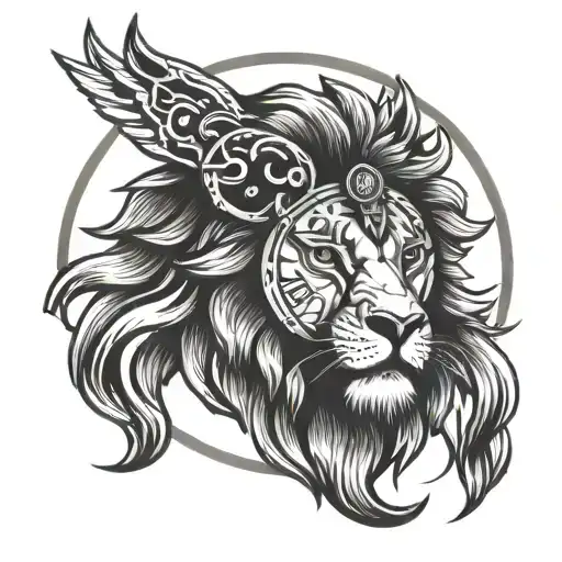 lion spartan clock face tattoo design idea