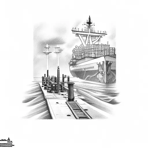 A detailed sketch of a shipping dock worker surrounded by symbols of hustle tattoo design idea