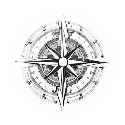A blackwork tattoo of a compass with the words 'family loyalty' as a reminder of your values tattoo design idea