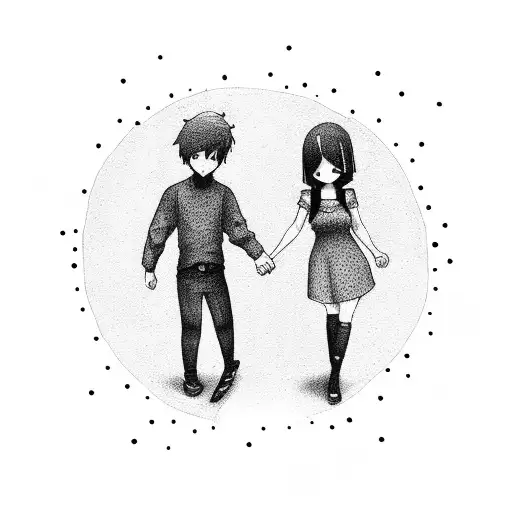  teenager couple holding hands tattoo design idea