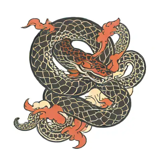 Japanese tattoo with snake and clouds. two pieces , upper chest , below neck. Black and red. tattoo design idea