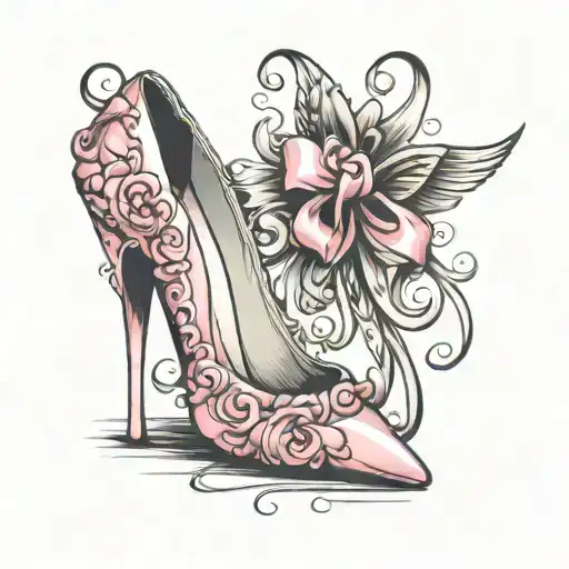 Breast cancer ribbon, stiletto heel shoe tattoo design idea