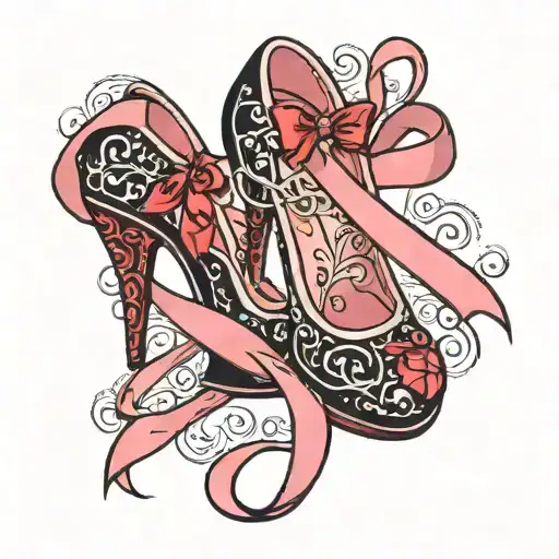 Breast cancer ribbon, black red bottom heel shoe tattoo design idea