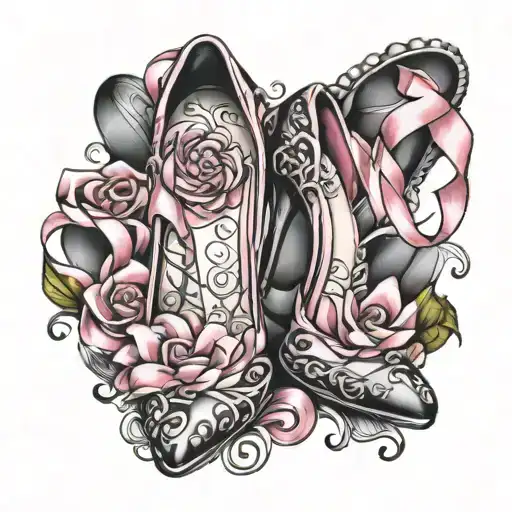 Breast cancer ribbon, stiletto heel shoe tattoo design idea